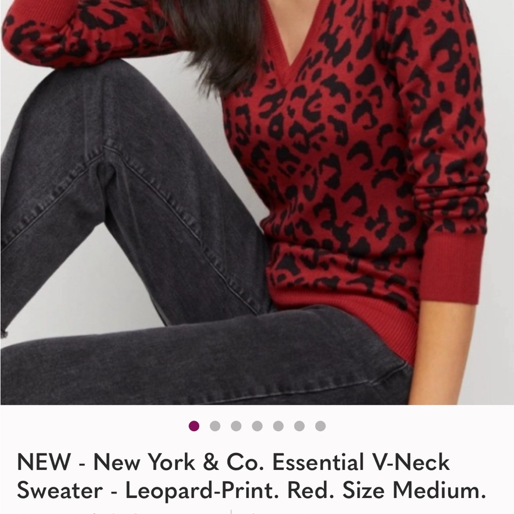 NWT - New York & Co. Essential V-Neck Sweater - Leopard-Print. Red. Size Medium.